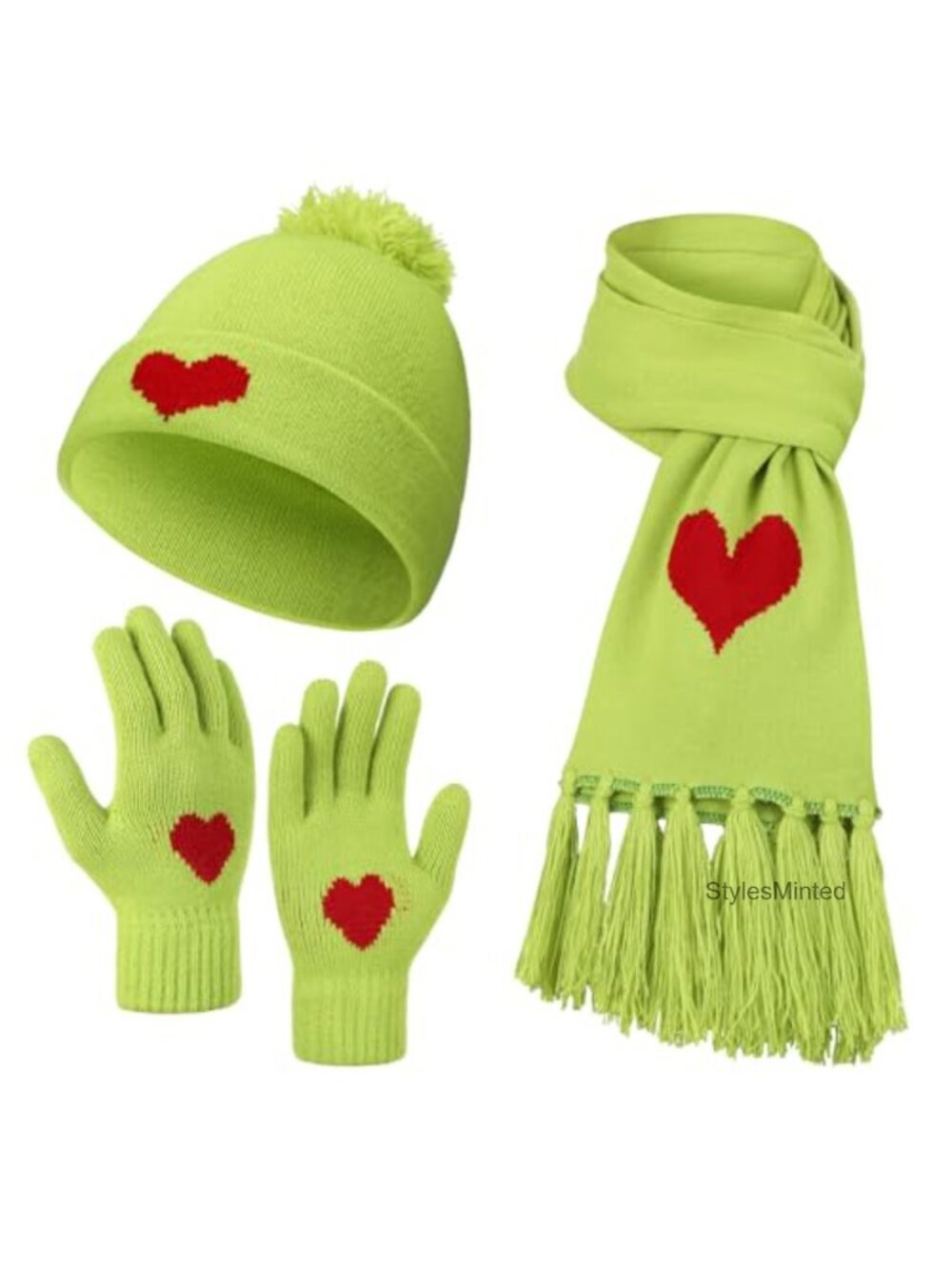 Girls 3 Pcs Wool Knitting Beanie Scarf Gloves Set Winter Accessories